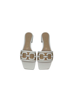 ALBANO SABOT SPUNTATO UNA FASCIA, TOMAIA IN RAFIA NATURALE E NAPLAK COLORE BIANCOM MORSETTO LACCATO, TACCO FASCIATO 2,5CM, FOND