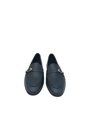 FRAU MOCASSINO CON VASCHETTA E FIBBIETTA LATERALE, TOMAIA IN VITELLO SFODERATO COLORE BLU, FONDINO GOMMA, TACCO 2CM