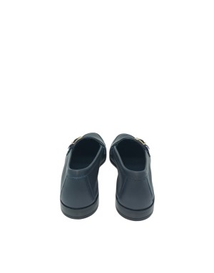 FRAU MOCASSINO CON VASCHETTA E FIBBIETTA LATERALE, TOMAIA IN VITELLO SFODERATO COLORE BLU, FONDINO GOMMA, TACCO 2CM