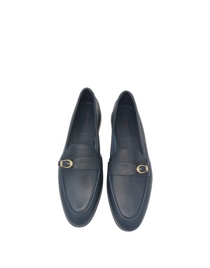 FRAU MOCASSINO CON VASCHETTA E FIBBIETTA LATERALE, TOMAIA IN VITELLO SFODERATO COLORE BLU, FONDINO GOMMA, TACCO 2CM