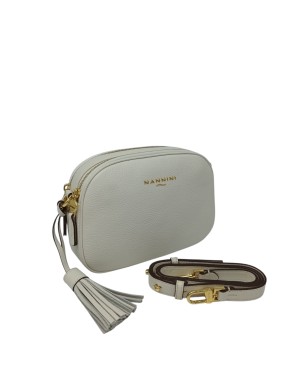 NANNINI KEIRA BORSA MEDIO/PICCOLA IN VITELLO BOTTALATO COLORE OFF WHITE, DUE SCOMPARTI CON DUE LAMPO DORATE, TRACOLLA STACCABIL