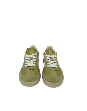 BACK 70 SNEAKER LACCI IN CAMOSCIO E TESSUTO COLORE VERDE OLIVA CON RIPORTI IN STAMPATO COCCO BIANCO, FONDO GOMMA 4CM