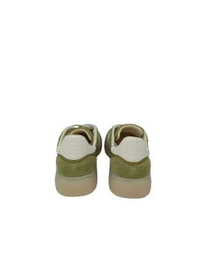 BACK 70 SNEAKER LACCI IN CAMOSCIO E TESSUTO COLORE VERDE OLIVA CON RIPORTI IN STAMPATO COCCO BIANCO, FONDO GOMMA 4CM