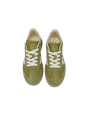 BACK 70 SNEAKER LACCI IN CAMOSCIO E TESSUTO COLORE VERDE OLIVA CON RIPORTI IN STAMPATO COCCO BIANCO, FONDO GOMMA 4CM