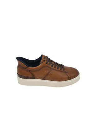 TMRS SNEAKER/SLIP-ON CON LACCIO ELASTICO, TOMAIA IN VITELLO COLORE COGNAC CON TOPPONCINO MORO, FONDO GOMMA EXTRA LIGHT