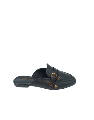 TAMARIS SABOT CON VASCHETTA, TOMAIA IN VITELLO COLORE NERO, DUE FIBBIETTE LATERALI DORATE, FONDINO GOMMA, TACCO 1,5CM