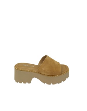 TAMARIS SABOT SPUNTATO UNA FASCIA, TOMAIA IN CAMOSCIO COLORE CAMEL, GUARDOLO IMPUNTURATO, FONDO ZEPPA/TACCO 6,5CM IN GOMMA EXTR