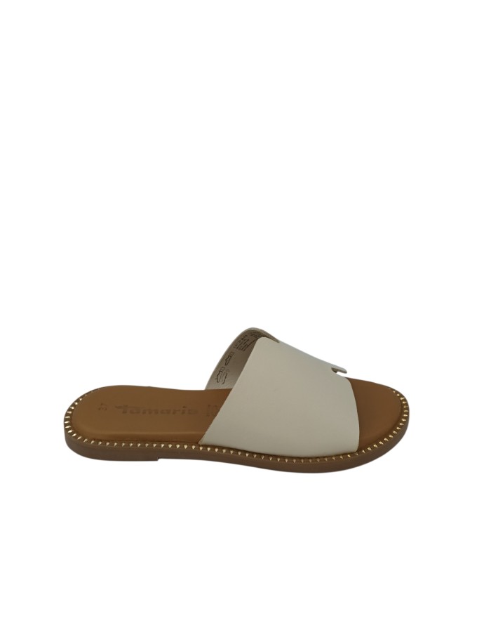 TAMARIS SABOT SPUNTATO UNA FASCIA, TOMAIA IN VITELLO COLORE AVORIO, GUARDOLO BORCHIATO, FONDINO GOMMA 1,5CM