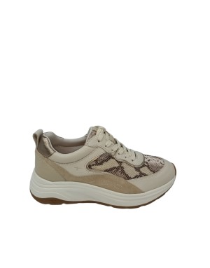 TAMARIS SNEAKER LACCI E LAMPO LATERALE, TOMAIA IN VITELLO E CAMOSCIO COLORE BEIGE CON VASCHETTA IN TESSUTO RETATO PITONATO ROCC