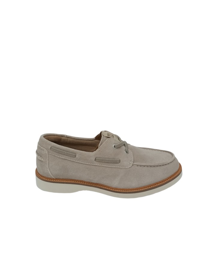 TMRS STRINGATA GUSTO BARCA CON ELASTICO SUL COLLO PIEDE, TOMAIA IN CAMOSCIO COLORE SABBIA, GUARDOLO IN CUOIO, FONDO GOMMA