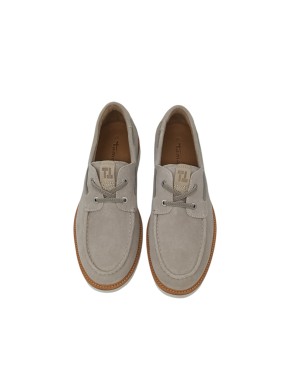 TMRS STRINGATA GUSTO BARCA CON ELASTICO SUL COLLO PIEDE, TOMAIA IN CAMOSCIO COLORE SABBIA, GUARDOLO IN CUOIO, FONDO GOMMA