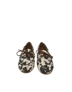 TAMARIS STRINGATA GUSTO BARCA IN STAMPATO MUCCA CON LACCIO CUOIO, FONDINO GOMMA 1,5CM