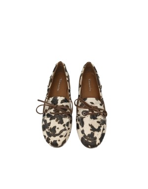 TAMARIS STRINGATA GUSTO BARCA IN STAMPATO MUCCA CON LACCIO CUOIO, FONDINO GOMMA 1,5CM