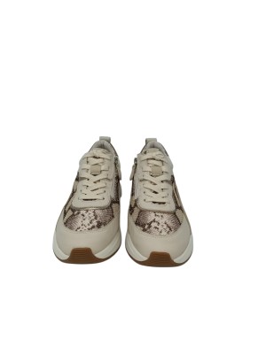 TAMARIS SNEAKER LACCI E LAMPO LATERALE, TOMAIA IN VITELLO E CAMOSCIO COLORE BEIGE CON VASCHETTA IN TESSUTO RETATO PITONATO ROCC