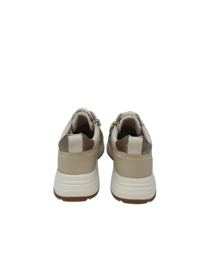 TAMARIS SNEAKER LACCI E LAMPO LATERALE, TOMAIA IN VITELLO E CAMOSCIO COLORE BEIGE CON VASCHETTA IN TESSUTO RETATO PITONATO ROCC