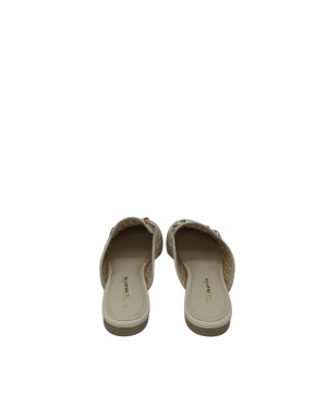 TAMARIS SABOT FORATO IN RAFIA E VITELLO COLORE AVORIO, MORSETTO DORATO, FONDINO GOMMA, TACCO 2CM