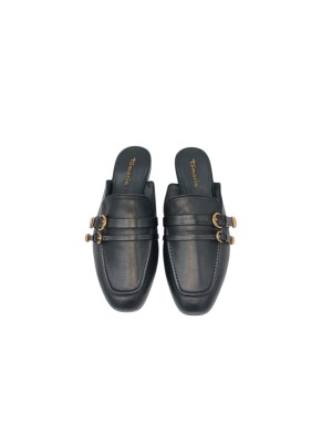 TAMARIS SABOT CON VASCHETTA, TOMAIA IN VITELLO COLORE NERO, DUE FIBBIETTE LATERALI DORATE, FONDINO GOMMA, TACCO 1,5CM