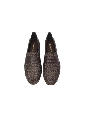 TAMARIS MOCASSINO FORATO IN RAFIA E VITELLO COLORE T.MORO, FONDINO GOMMA, TACCO 2CM