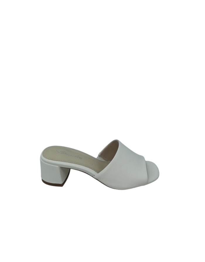 TAMARIS SABOT SPUNTATO UNA FASCIA, TOMAIA IN NAPPA COLORE BIANCO, TACCO FASCIATO 5CM, FONDINO GOMMA