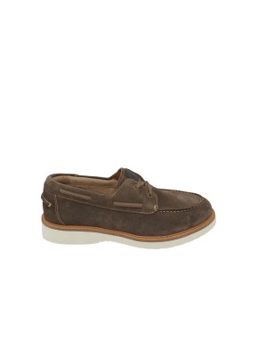 TMRS STRINGATA GUSTO BARCA CON ELASTICO SUL COLLO PIEDE, TOMAIA IN CAMOSCIO COLORE BROWN , GUARDOLO IN CUOIO, FONDO GOMMA