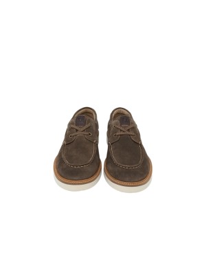 TMRS STRINGATA GUSTO BARCA CON ELASTICO SUL COLLO PIEDE, TOMAIA IN CAMOSCIO COLORE BROWN , GUARDOLO IN CUOIO, FONDO GOMMA