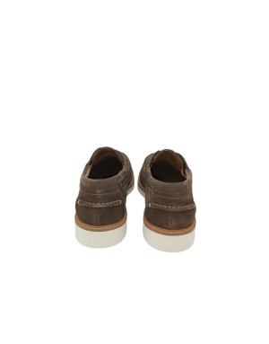 TMRS STRINGATA GUSTO BARCA CON ELASTICO SUL COLLO PIEDE, TOMAIA IN CAMOSCIO COLORE BROWN , GUARDOLO IN CUOIO, FONDO GOMMA