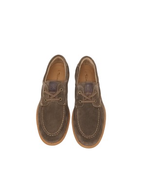 TMRS STRINGATA GUSTO BARCA CON ELASTICO SUL COLLO PIEDE, TOMAIA IN CAMOSCIO COLORE BROWN , GUARDOLO IN CUOIO, FONDO GOMMA