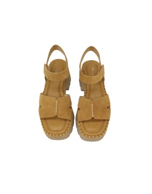 TAMARIS SANDALO UNA FASCIA E CINTURINO ALLA CAVIGLIA CON VELCRO, TOMAIA IN CAMOSCIO COLORE CAMEL, GUARDOLO IMPUNTURATO, FONDO Z