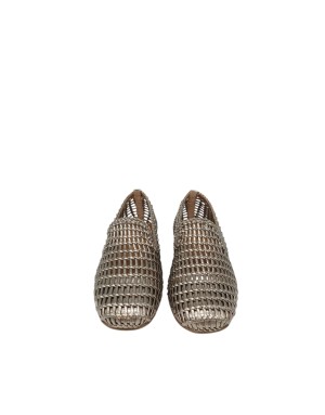 BRUNO PREMI MOCASSINO ACCOLLATO INTRECCIATO COLOR LAMINATO PLATINO, TACCO 2CM, FONDINO GOMMA