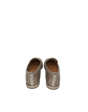 BRUNO PREMI MOCASSINO ACCOLLATO INTRECCIATO COLOR LAMINATO PLATINO, TACCO 2CM, FONDINO GOMMA