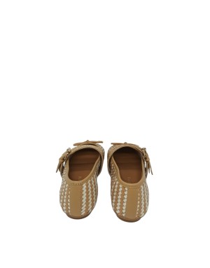 BRUNO PREMI BALLERINA DOPPIO CINTURINO BORCHIATO, TOMAIA IN VITELLO INTRECCIATO COLORE GRANO-BURRO, FONDINO GOMMA 2CM