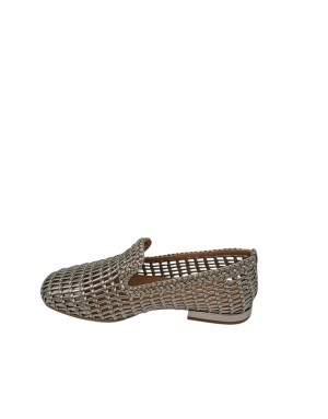 BRUNO PREMI MOCASSINO ACCOLLATO INTRECCIATO COLOR LAMINATO PLATINO, TACCO 2CM, FONDINO GOMMA