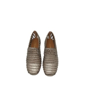 BRUNO PREMI MOCASSINO ACCOLLATO INTRECCIATO COLOR LAMINATO PLATINO, TACCO 2CM, FONDINO GOMMA