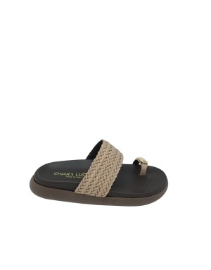 CHIARA LUCIANI INFRADITO IN VITELLO INTRECCIATO COLORE MARMO, ACCESSORIO DORATO, FONDO GOMMA 4CM