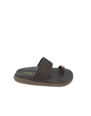 CHIARA LUCIANI INFRADITO IN VITELLO INTRECCIATO COLORE T.MORO, ACCESSORIO DORATO, FONDO GOMMA 4CM