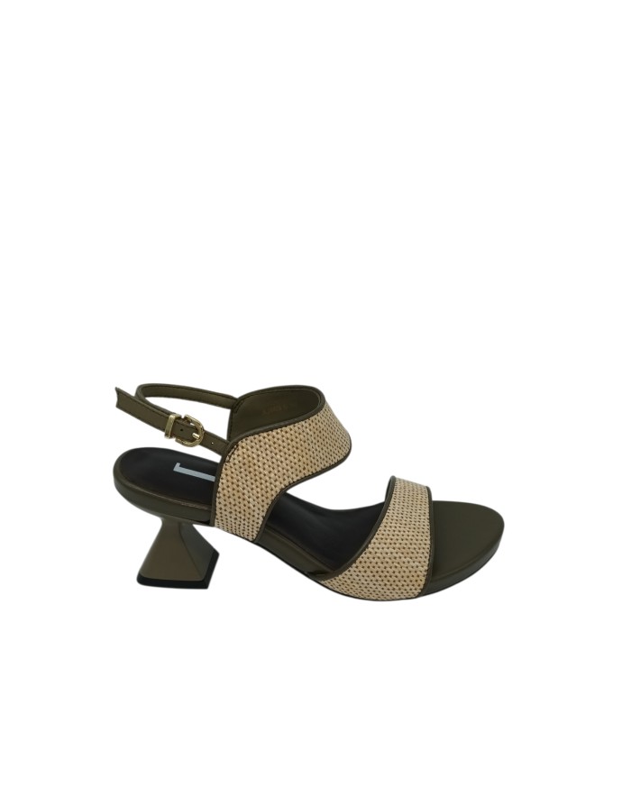 JEANNOT SANDALO DUE FASCE IN VITELLO COLORE VERDE E RAFIA NATURALE, TACCO IN ABS 7CM CON PLATEAU FASCIATO, FONDINO GOMMA