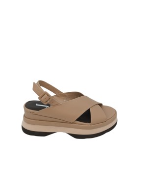 JEANNOT SANDALO DUE FASCE INCROCIATE IN NAPPA COLORE SABBIA, FONDO ZEPPA MICRO BICOLOR 7CM