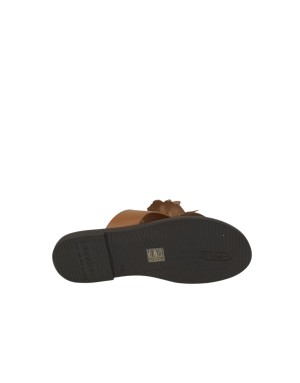 WONDERS SANDALO/CIABATTA INFRADITO IN VITELLO COLORE CUOIO, FIORE CENTRALE, FONDO GOMMA 1,5CM