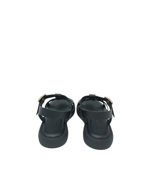 WONDERS SANDALO RAGNETTO IN VITELLO COLORE NERO CON BORCHIETTE DORATE, CINTURINO ALLA CAVIGLIA, FONDO GOMMA 3CM