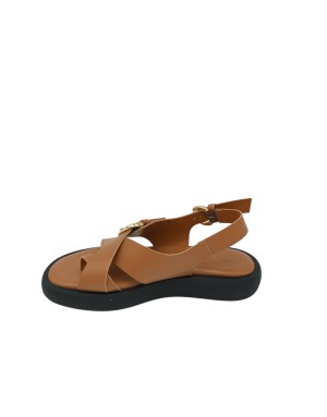 WONDERS SANDALO INFRADITO IN VITELLO COLORE CUOIO, FIBBIE REGOLABILI, FONDO GOMMA NERO3CM