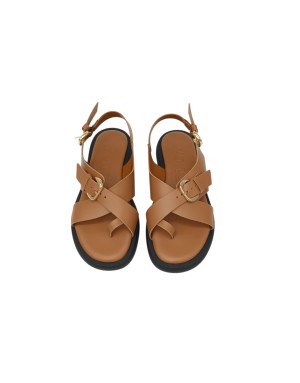 WONDERS SANDALO INFRADITO IN VITELLO COLORE CUOIO, FIBBIE REGOLABILI, FONDO GOMMA NERO3CM