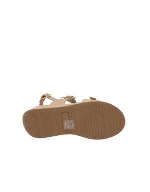 WONDERS SANDALO DUE FASCE CON FIBBIA REGOLABILE, TOMAIA IN VITELLO COLORE SABBIA, FONDO ZEPPA FASCIATA 5CM