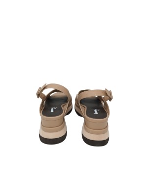 JEANNOT SANDALO DUE FASCE INCROCIATE IN NAPPA COLORE SABBIA, FONDO ZEPPA MICRO BICOLOR 7CM