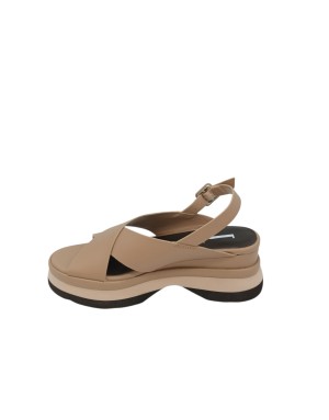 JEANNOT SANDALO DUE FASCE INCROCIATE IN NAPPA COLORE SABBIA, FONDO ZEPPA MICRO BICOLOR 7CM