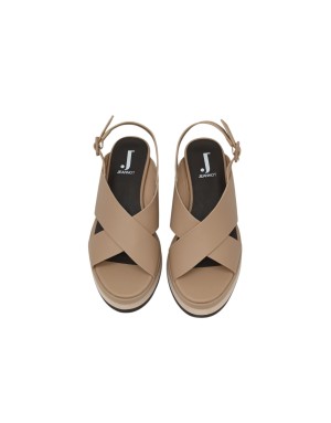 JEANNOT SANDALO DUE FASCE INCROCIATE IN NAPPA COLORE SABBIA, FONDO ZEPPA MICRO BICOLOR 7CM