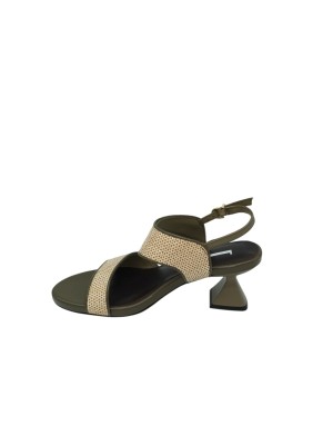 JEANNOT SANDALO DUE FASCE IN VITELLO COLORE VERDE E RAFIA NATURALE, TACCO IN ABS 7CM CON PLATEAU FASCIATO, FONDINO GOMMA