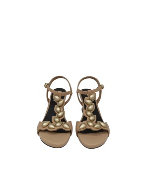 JEANNOT SANDALO CHARLESTON IN VITELLO COLORE SABBIA CON ACCESSORI A GOCCIA PLATINO, TACCO IN ABS 7CM CON PLATEAU FASCIATO, FOND