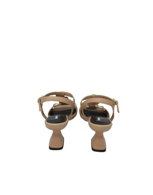 JEANNOT SANDALO CHARLESTON IN VITELLO COLORE SABBIA CON ACCESSORI A GOCCIA PLATINO, TACCO IN ABS 7CM CON PLATEAU FASCIATO, FOND