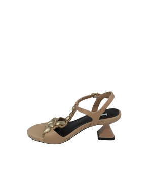 JEANNOT SANDALO CHARLESTON IN VITELLO COLORE SABBIA CON ACCESSORI A GOCCIA PLATINO, TACCO IN ABS 7CM CON PLATEAU FASCIATO, FOND