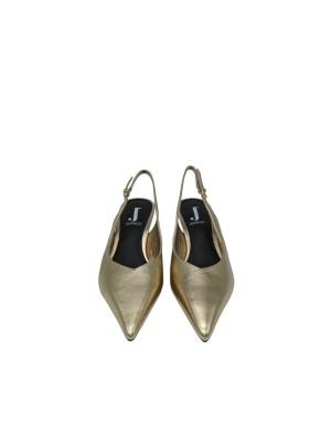 JEANNOT CHANEL IN VITELLO LAMINATO COLORE PLATINO, TACCO IN ABS IN TINTA 6,5CM, FONDINO GOMMA